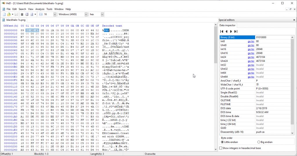 What a hex editor looks like